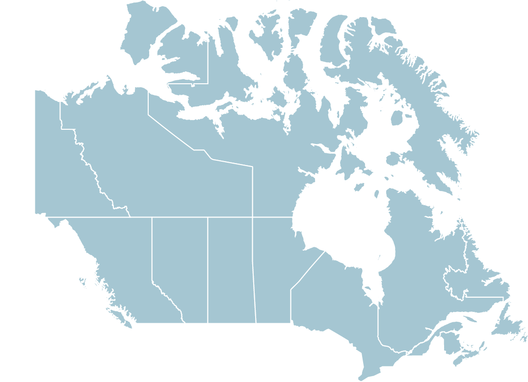 Map of Canada showing the registered provinces